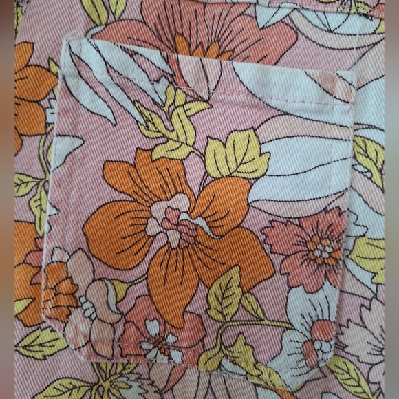 Skies are Blue Womens Retro Floral Denim Romper Button Zip Short sleeves Size M - Picture 6 of 11